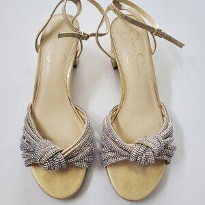 Jessica Simpson Gold Matte Metallic Block Heel Ankle Strap Sandal  size 9M